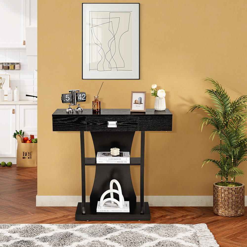 Console Table With Drawer  2Tier Shelves Entryway  Living Room Storage Solution With AntiTip Design 0