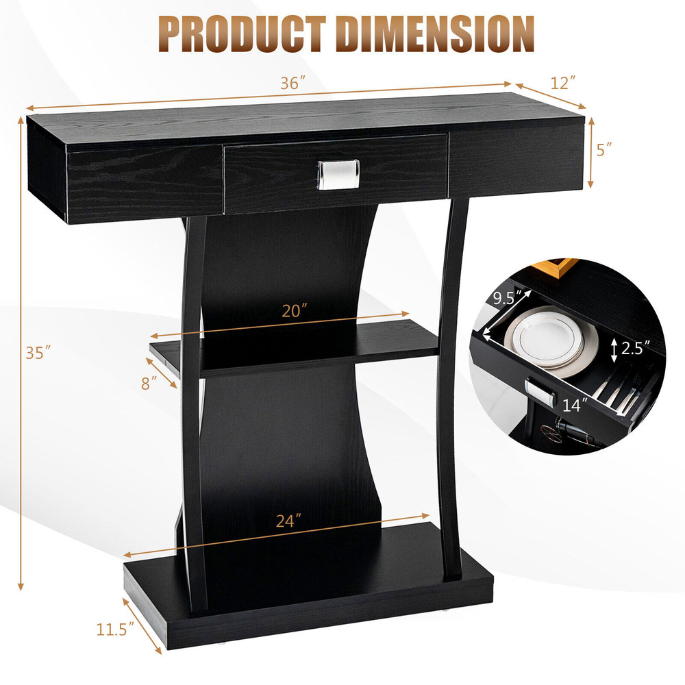 Console Table With Drawer  2Tier Shelves Entryway  Living Room Storage Solution With AntiTip Design 4