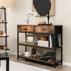 modern console table with 2 folding fabric drawers, slim entryway & behind couch storage