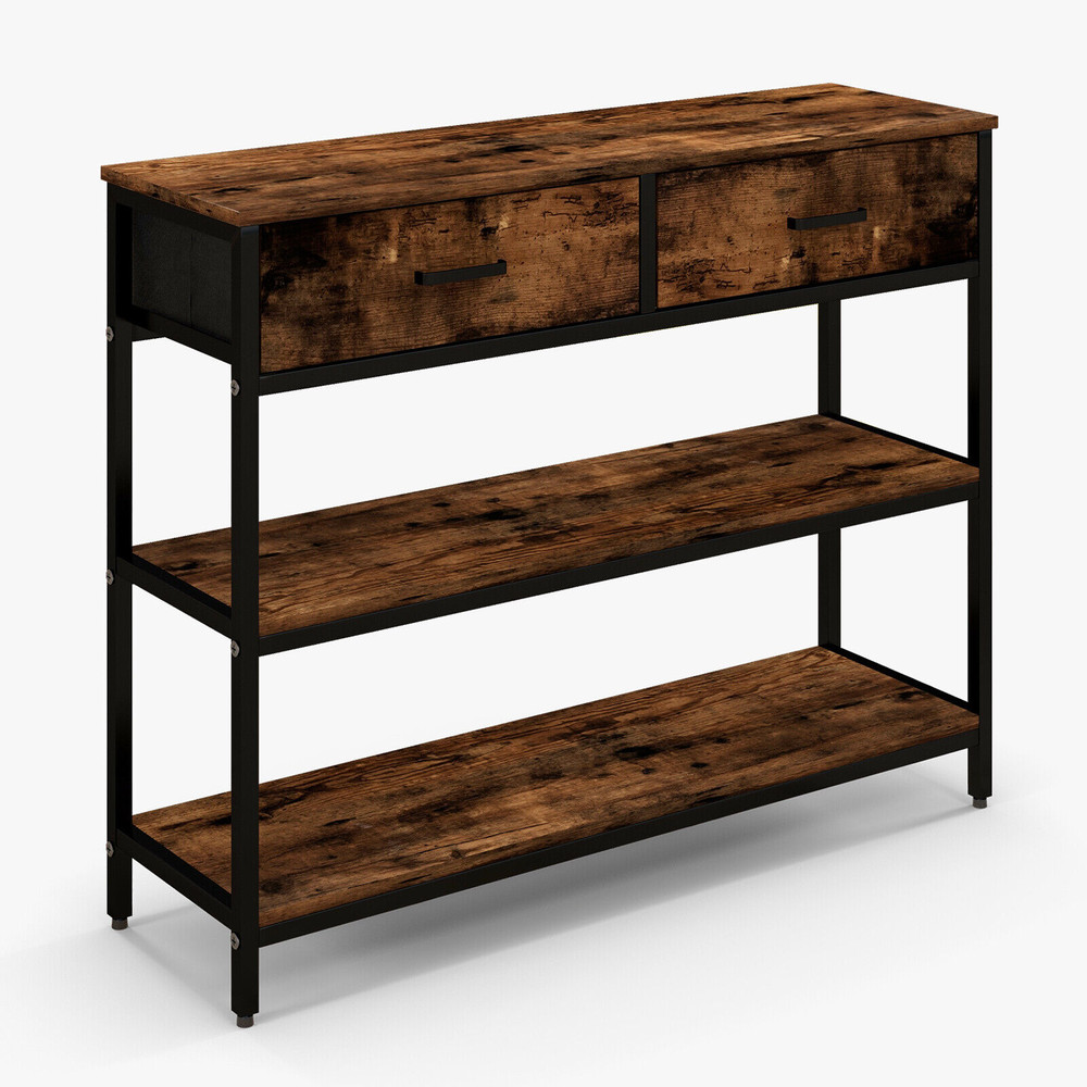 Modern Console Table With 2 Folding Fabric Drawers Slim Entryway Behind Couch Storage 6