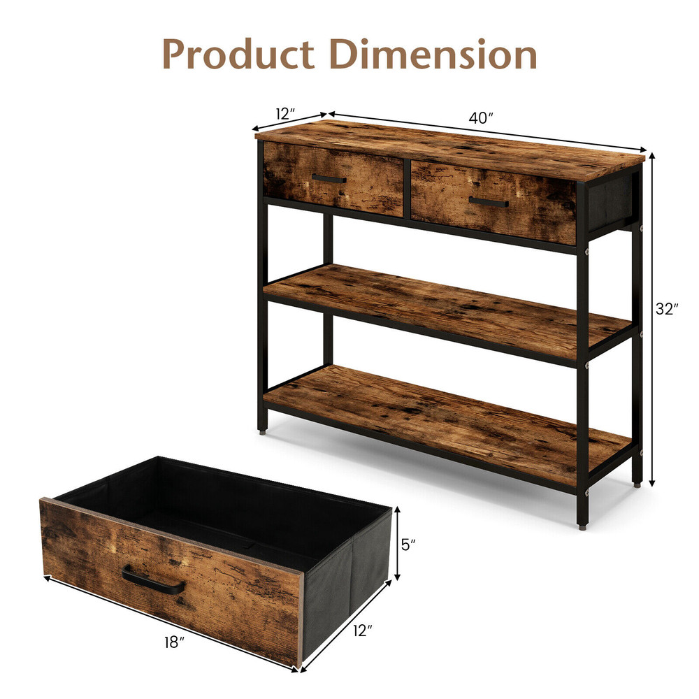 Modern Console Table With 2 Folding Fabric Drawers Slim Entryway Behind Couch Storage 5