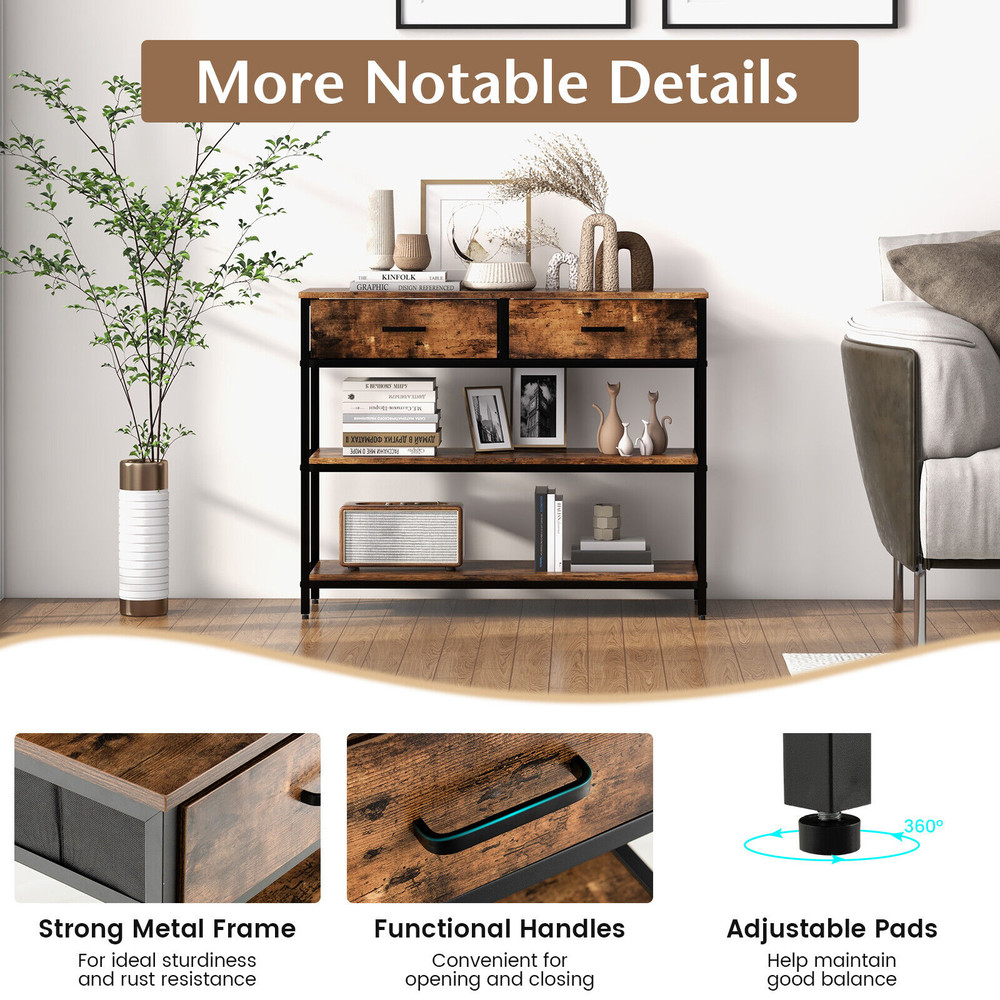 Modern Console Table With 2 Folding Fabric Drawers Slim Entryway Behind Couch Storage 2