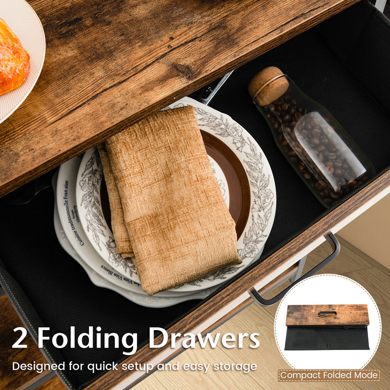 Modern Console Table With 2 Folding Fabric Drawers Slim Entryway Behind Couch Storage 4