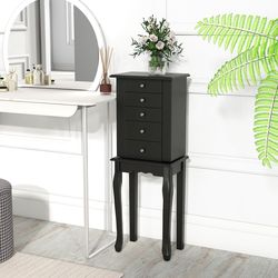 standing jewelry cabinet with mirror, 2-tone armoire storage with makeup mirror & velvet lining