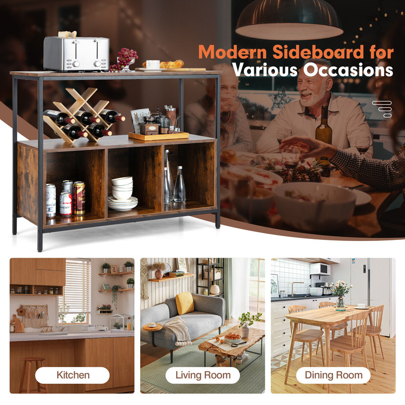 Modern Kitchen Buffet Sideboard With 3 Compartments Versatile Storage Cabinet For Dining Living Ro