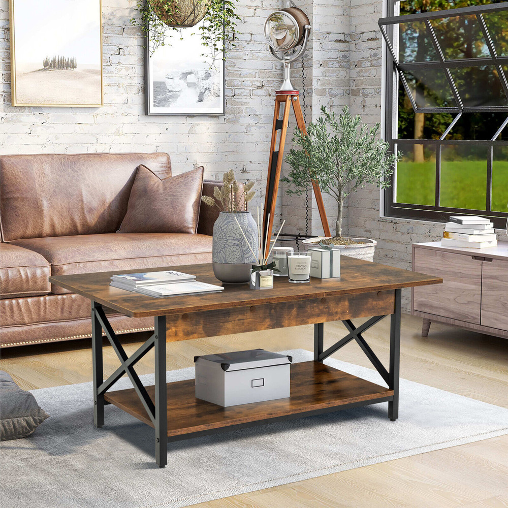 Industrial Coffee Table With Storage 2Tier Rectangular Design For Living Rooms  Lounges 0