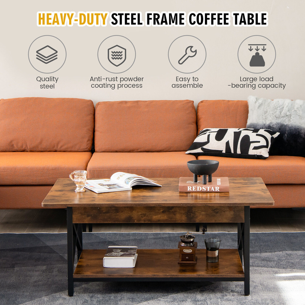 Industrial Coffee Table With Storage 2Tier Rectangular Design For Living Rooms  Lounges 1