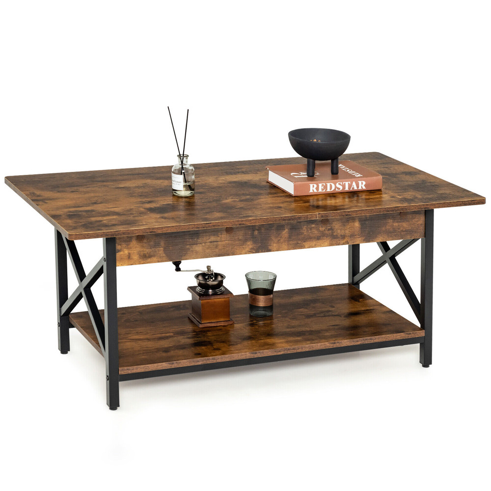 Industrial Coffee Table With Storage 2Tier Rectangular Design For Living Rooms  Lounges 6
