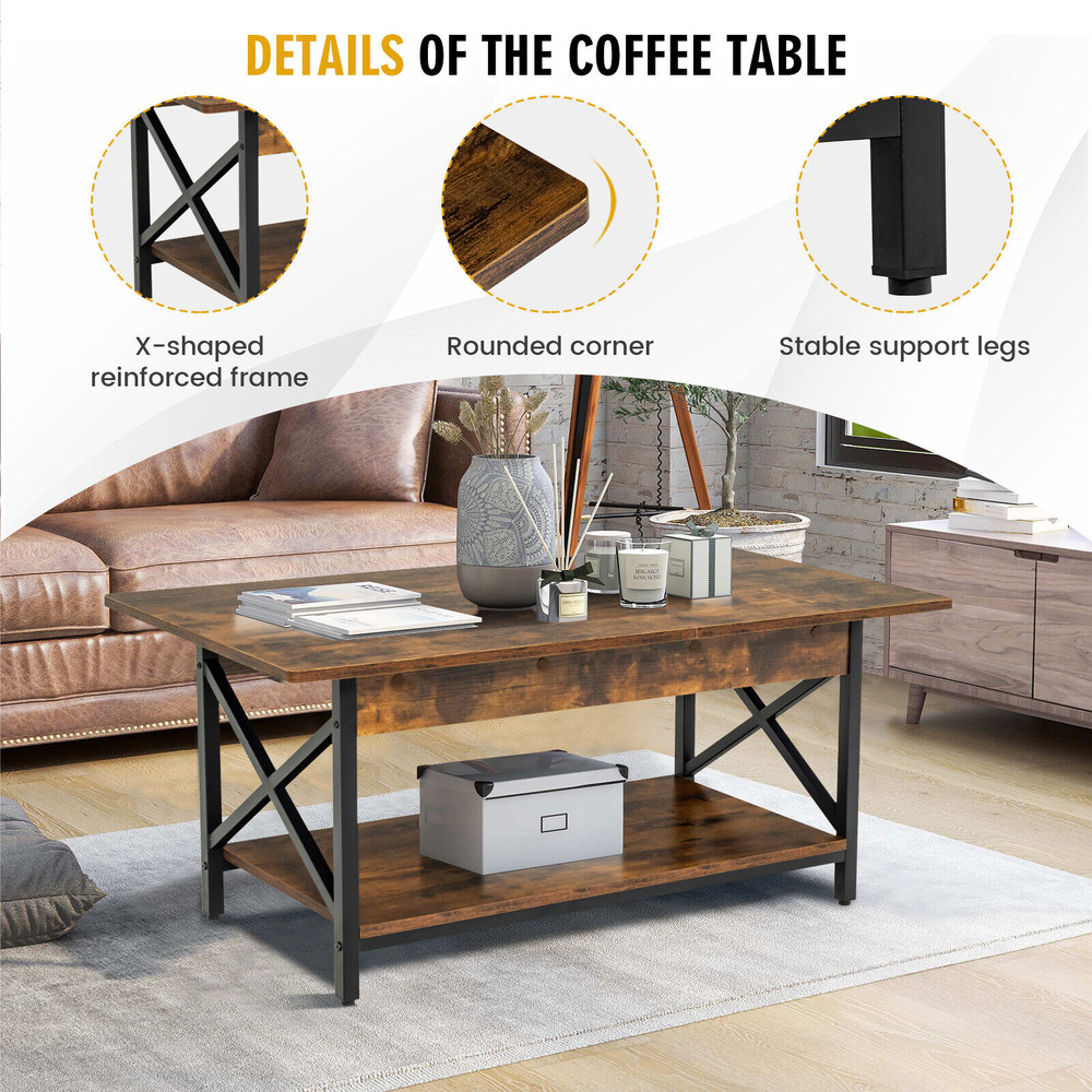 Industrial Coffee Table With Storage 2Tier Rectangular Design For Living Rooms  Lounges 2