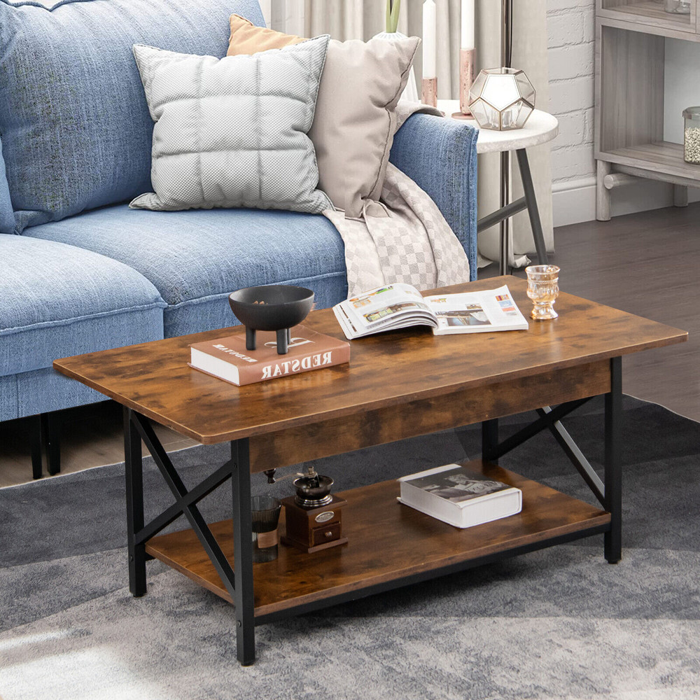 Industrial Coffee Table With Storage 2Tier Rectangular Design For Living Rooms  Lounges 3