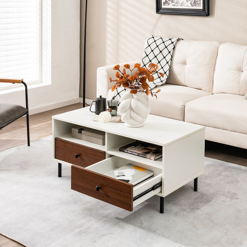 40Inch Modern Coffee Table With Storage 2Tier Rectangle Design With Shelves Drawers For Living Spa 1