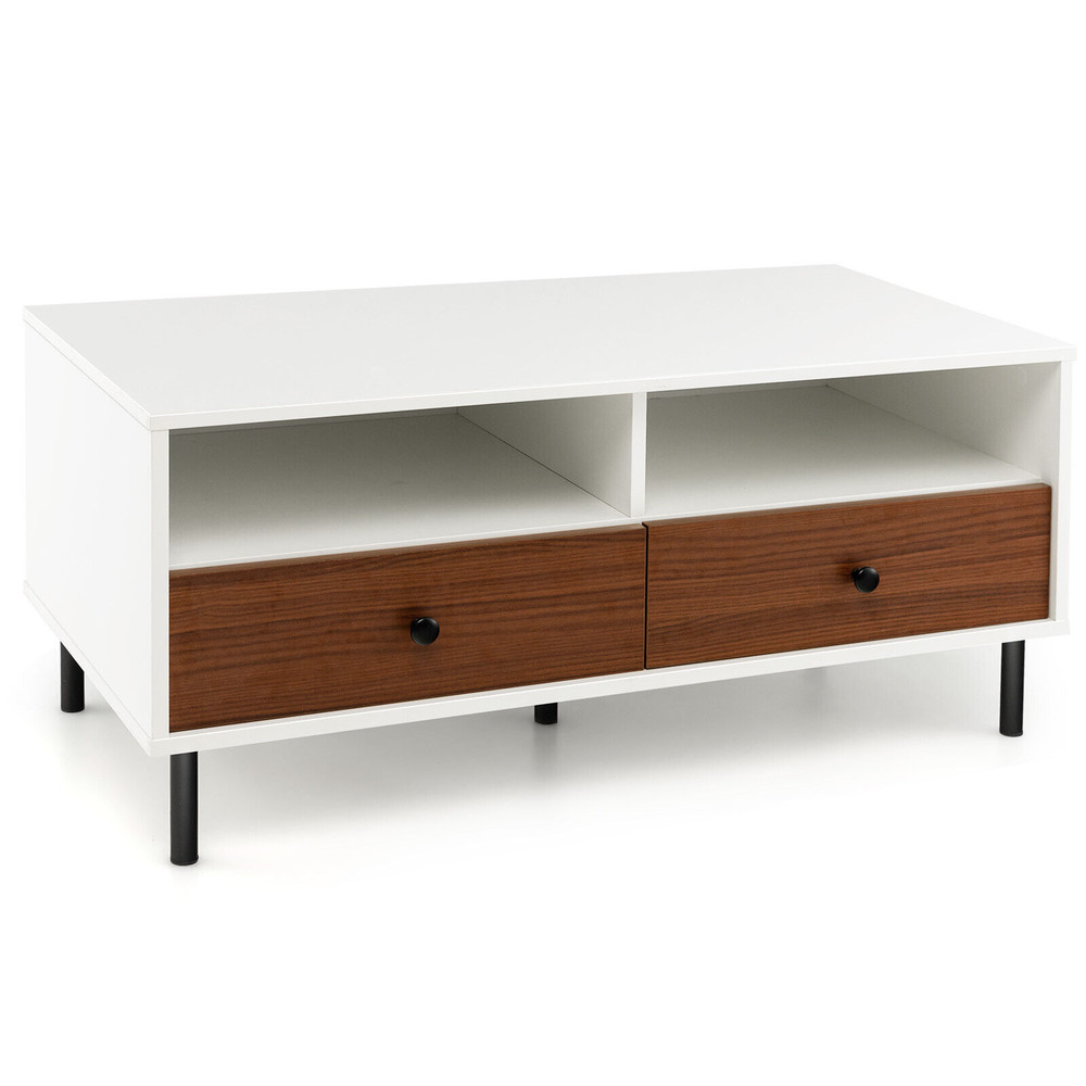 40Inch Modern Coffee Table With Storage 2Tier Rectangle Design With Shelves Drawers For Living Spa 5