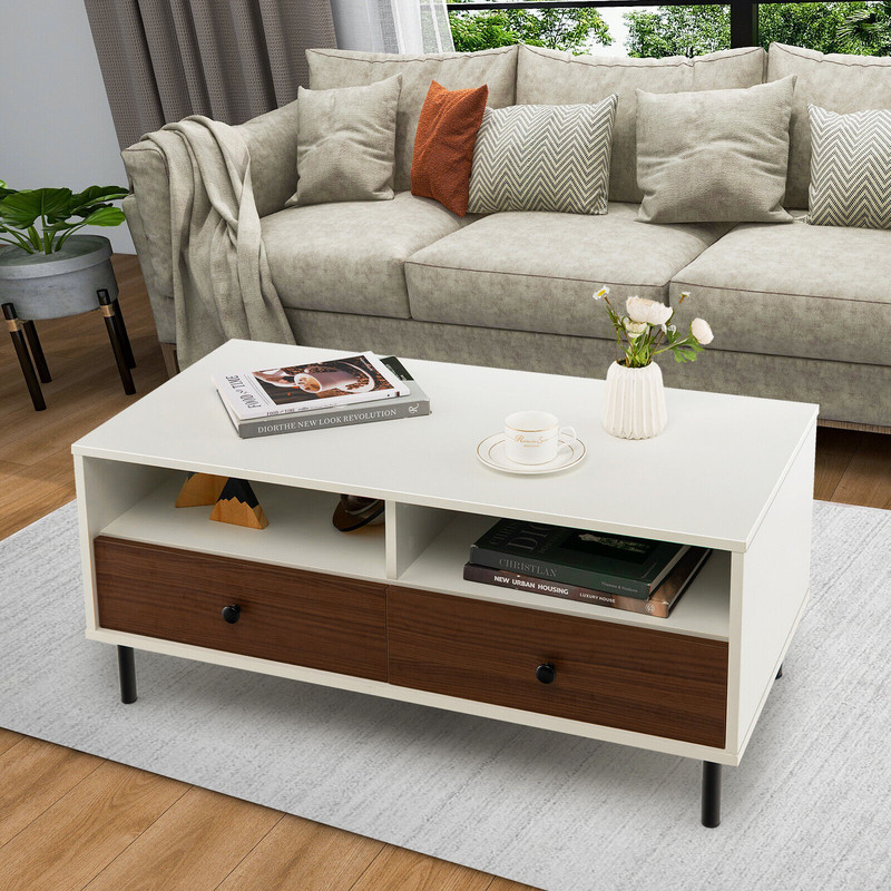 40Inch Modern Coffee Table With Storage 2Tier Rectangle Design With Shelves Drawers For Living Spa 7