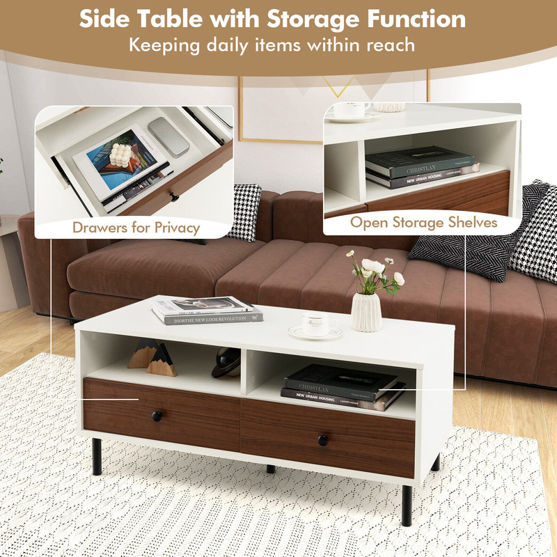 40Inch Modern Coffee Table With Storage 2Tier Rectangle Design With Shelves Drawers For Living Spa 2