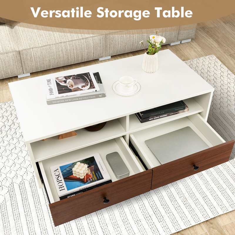 40Inch Modern Coffee Table With Storage 2Tier Rectangle Design With Shelves Drawers For Living Spa 3