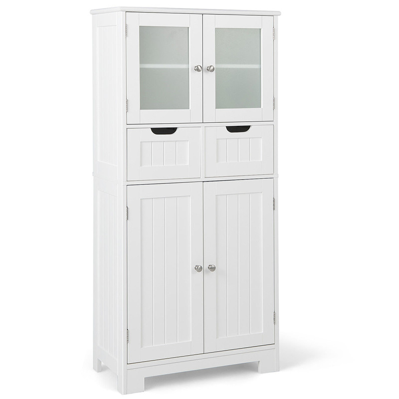 6Tier Freestanding Bathroom Cabinet With 2 Open Compartments  Adjustable Shelves Tall Storage Organ 7