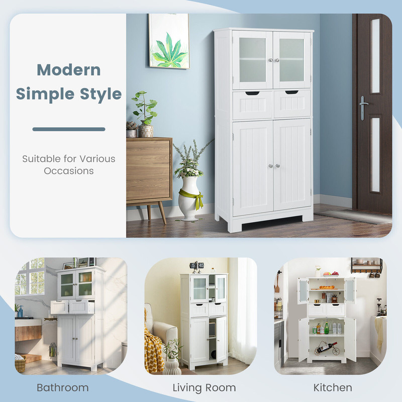 6Tier Freestanding Bathroom Cabinet With 2 Open Compartments  Adjustable Shelves Tall Storage Organ 5
