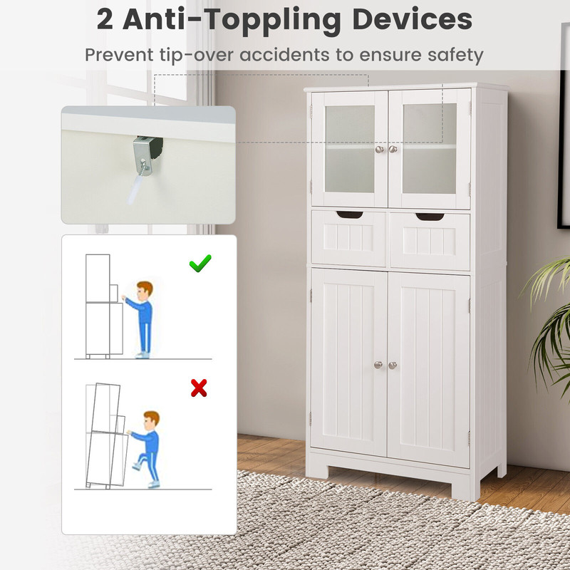 6Tier Freestanding Bathroom Cabinet With 2 Open Compartments  Adjustable Shelves Tall Storage Organ 3