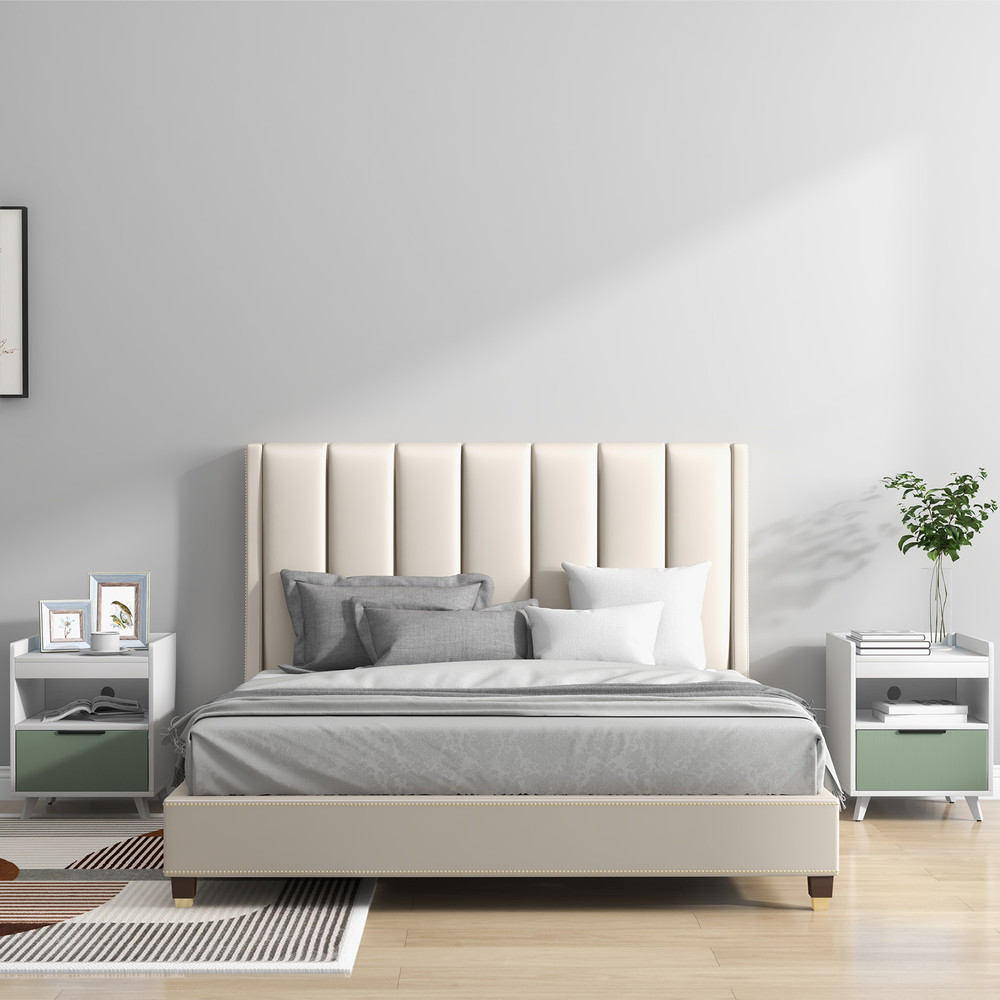 LED Nightstand With Sliding Drawer  Open Shelf Modern Bedside Table With RemoteControlled Lighting  1