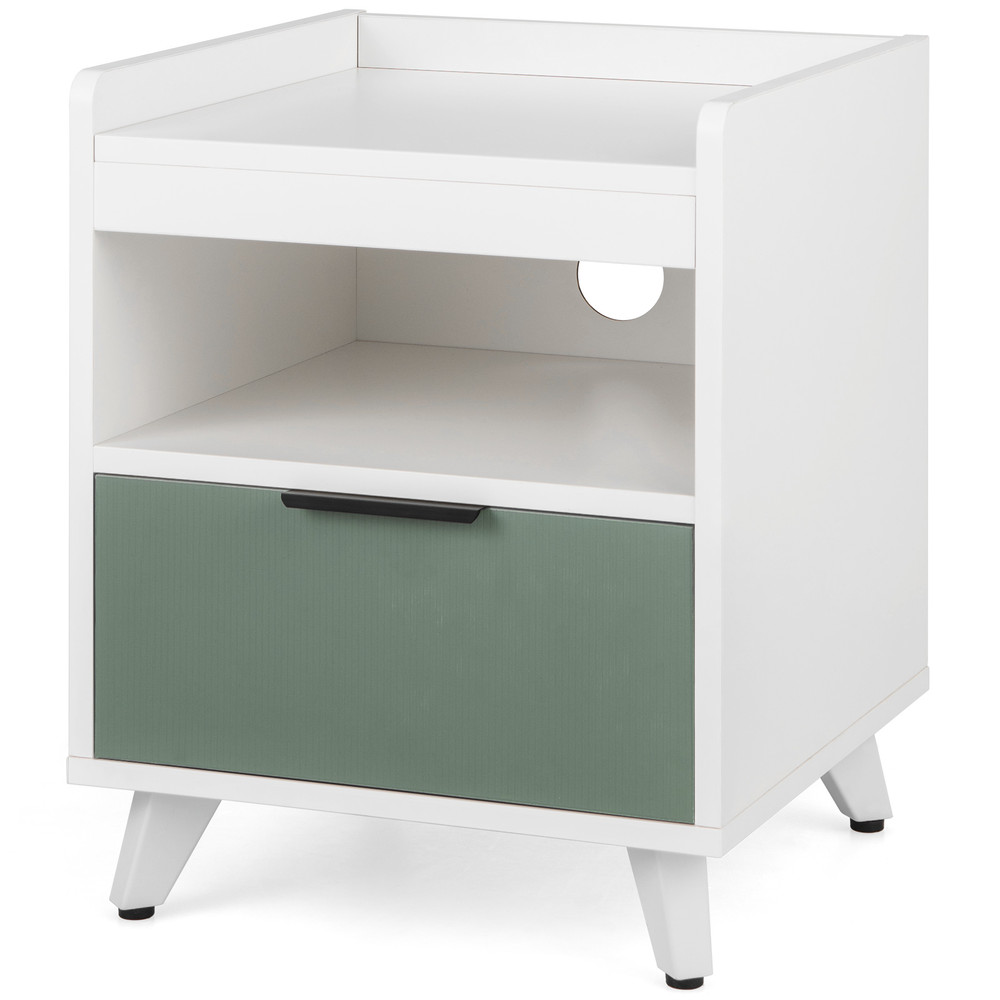 LED Nightstand With Sliding Drawer  Open Shelf Modern Bedside Table With RemoteControlled Lighting  5