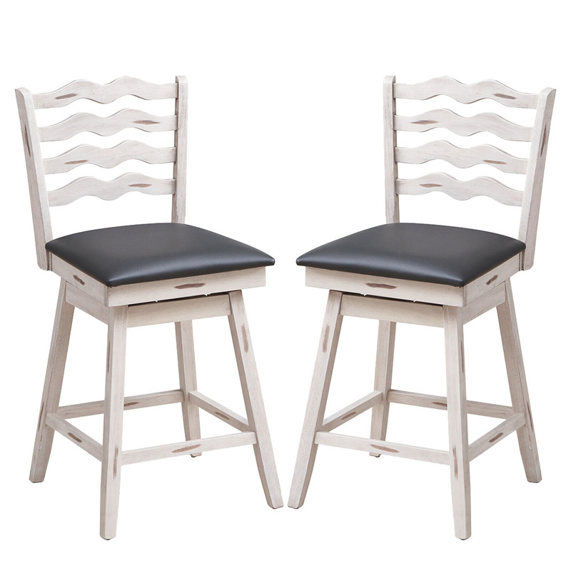 Rubber Wood Bar Stools With 360 Swivel Ergonomic PVC Leather Seats With Backrest Footrest Support 1