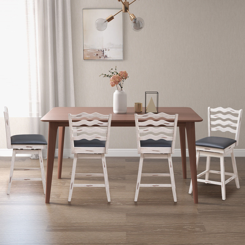 Rubber Wood Bar Stools With 360 Swivel Ergonomic PVC Leather Seats With Backrest Footrest Support 6