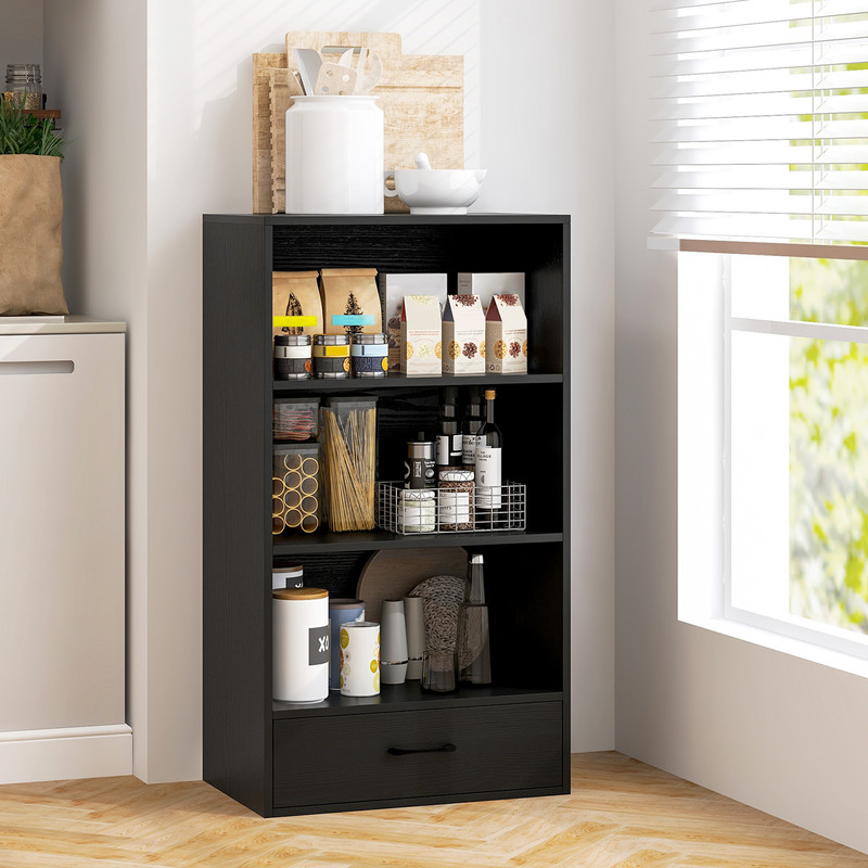 Modern 4Tier Bookcase With Drawer Open Shelf Storage Unit With AntiTip Design For Home  Office 0