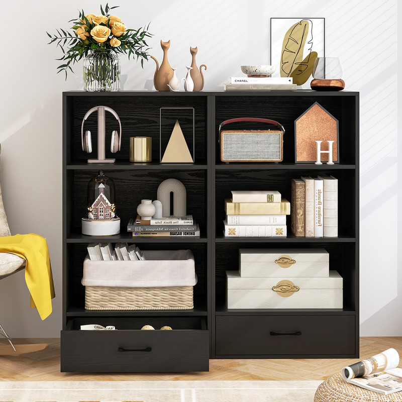 Modern 4Tier Bookcase With Drawer Open Shelf Storage Unit With AntiTip Design For Home  Office 1