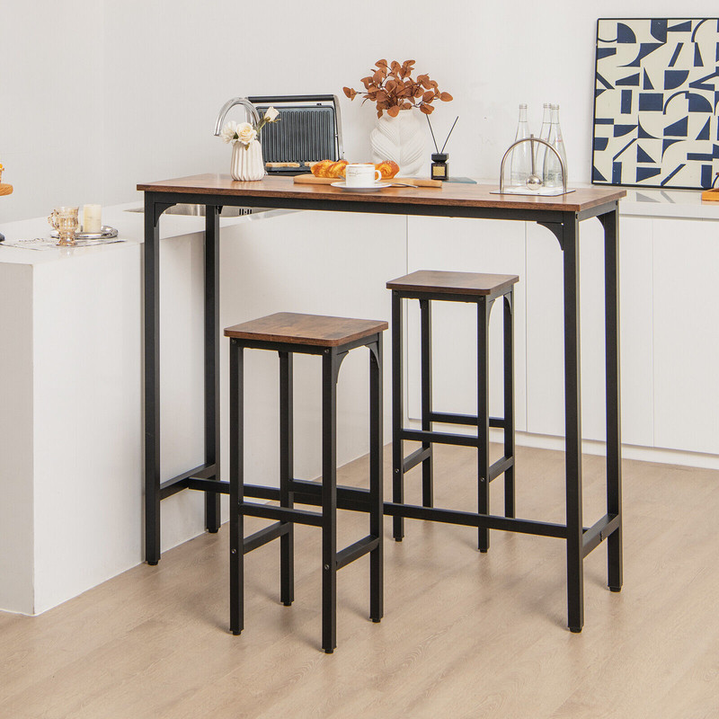 Modern Bar Chair Set 28 Inch 2Piece Counter Stools With Footrest  Adjustable Pads For Kitchen  Dini 1