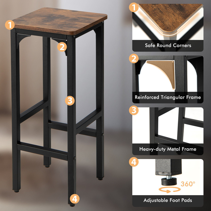 Modern Bar Chair Set 28 Inch 2Piece Counter Stools With Footrest  Adjustable Pads For Kitchen  Dini 4