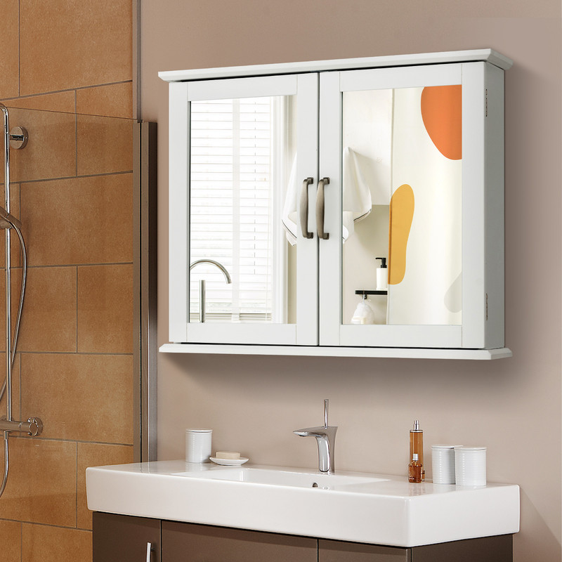 Bathroom Mirror Storage Cabinet 2Tier WallMounted Design With Handles  Adjustable Shelves 1