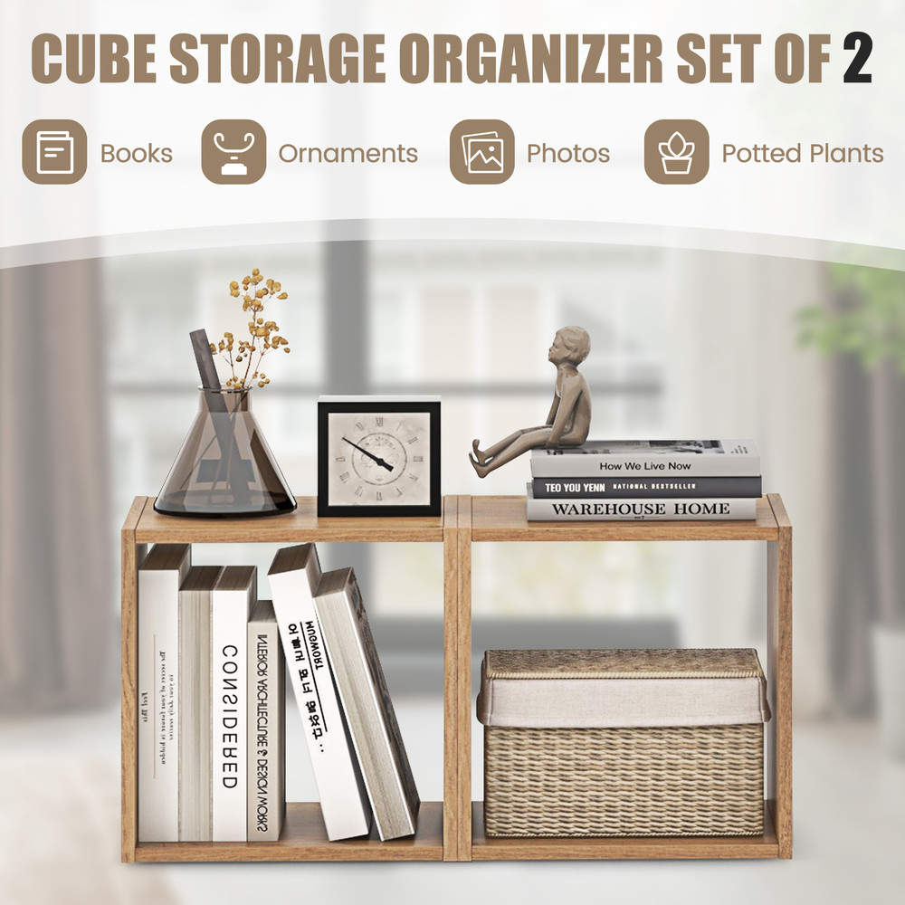 2 Cubes Stackable Bookcase for Living Room and Study Versatile Storage & Display Shelf