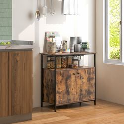 rustic brown 2 door buffet cabinet with shelves & cable management holes multi functional storage