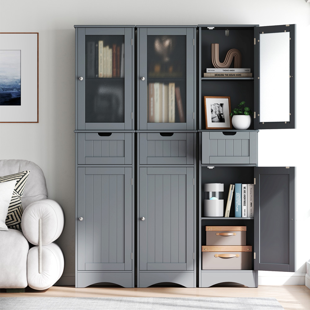 Tall Floor Storage Cabinet with 2 Doors and 1 Drawer for Bathroom Space Saving & Adjustable Shelves