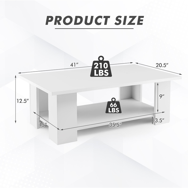 Modern 41-Inch Wooden Coffee Table with 2-Tier Storage Shelf – Large, Sturdy & Multifunctional Design