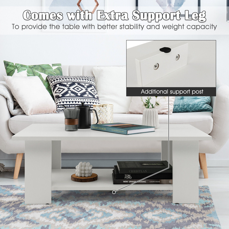 Modern 41-Inch Wooden Coffee Table with 2-Tier Storage Shelf – Large, Sturdy & Multifunctional Design