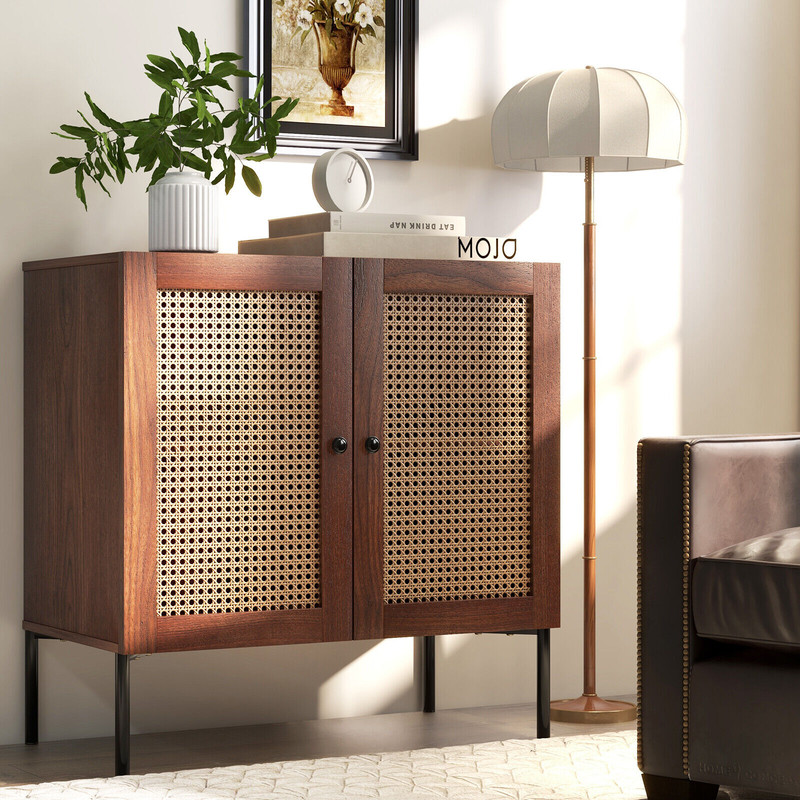 Modern Kitchen Sideboard With Rattan Doors And Adjustable Shelf Decorative Storage Cabinet For Dini 1