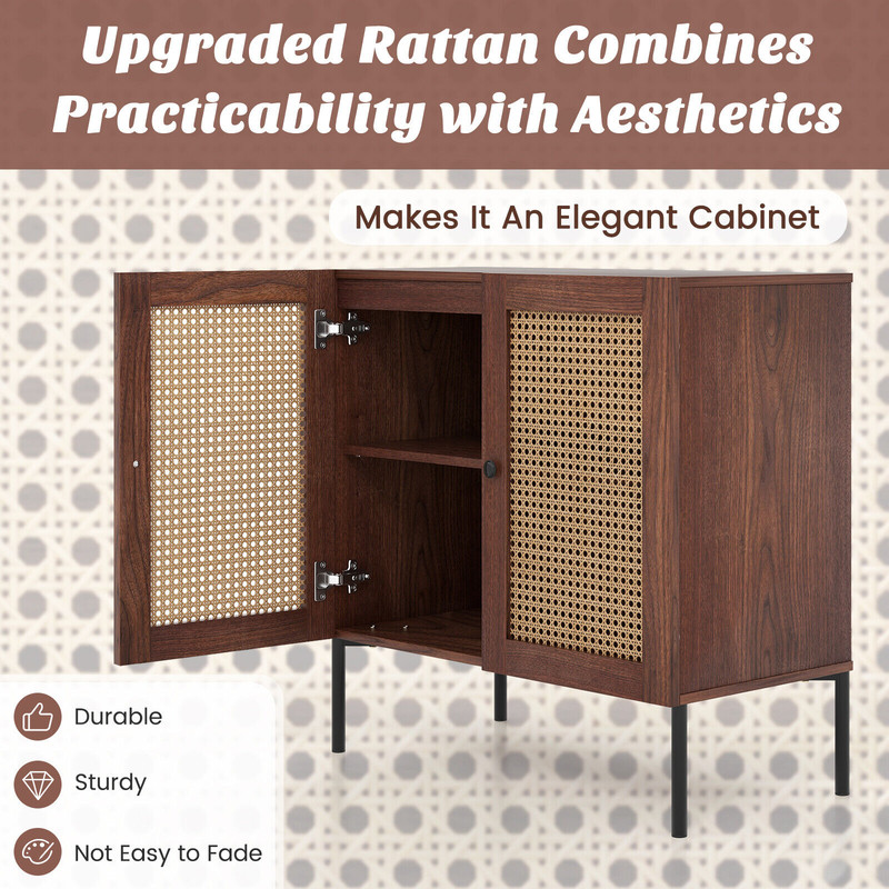 Modern Kitchen Sideboard With Rattan Doors And Adjustable Shelf Decorative Storage Cabinet For Dini 2