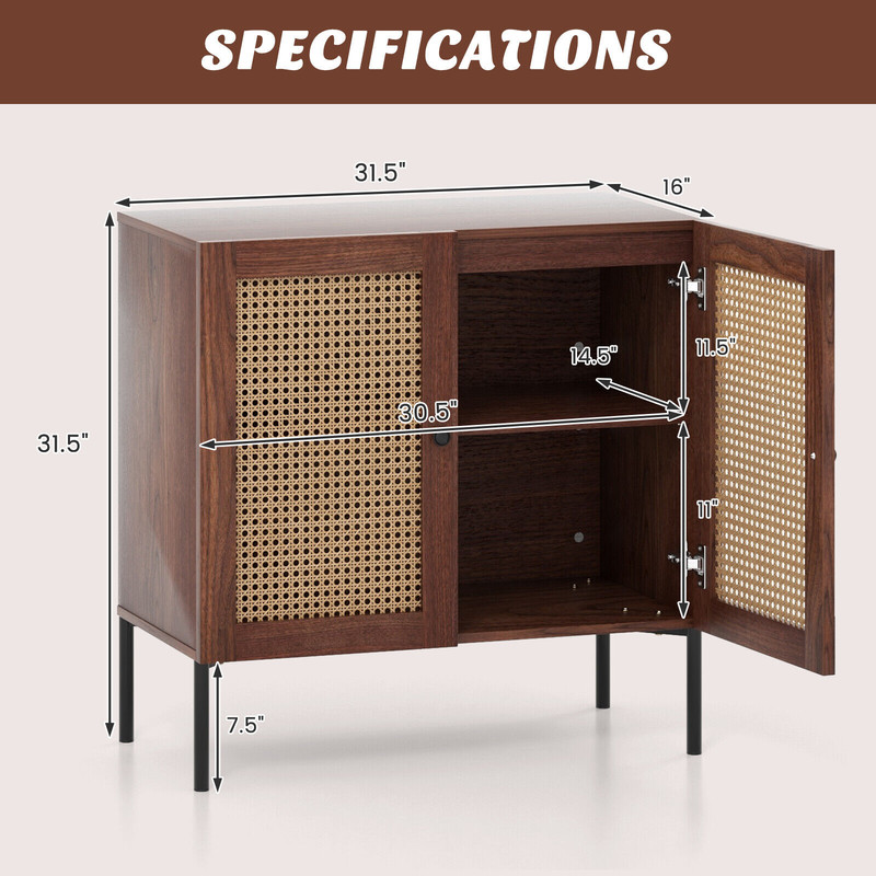 Modern Kitchen Sideboard With Rattan Doors And Adjustable Shelf Decorative Storage Cabinet For Dini 6