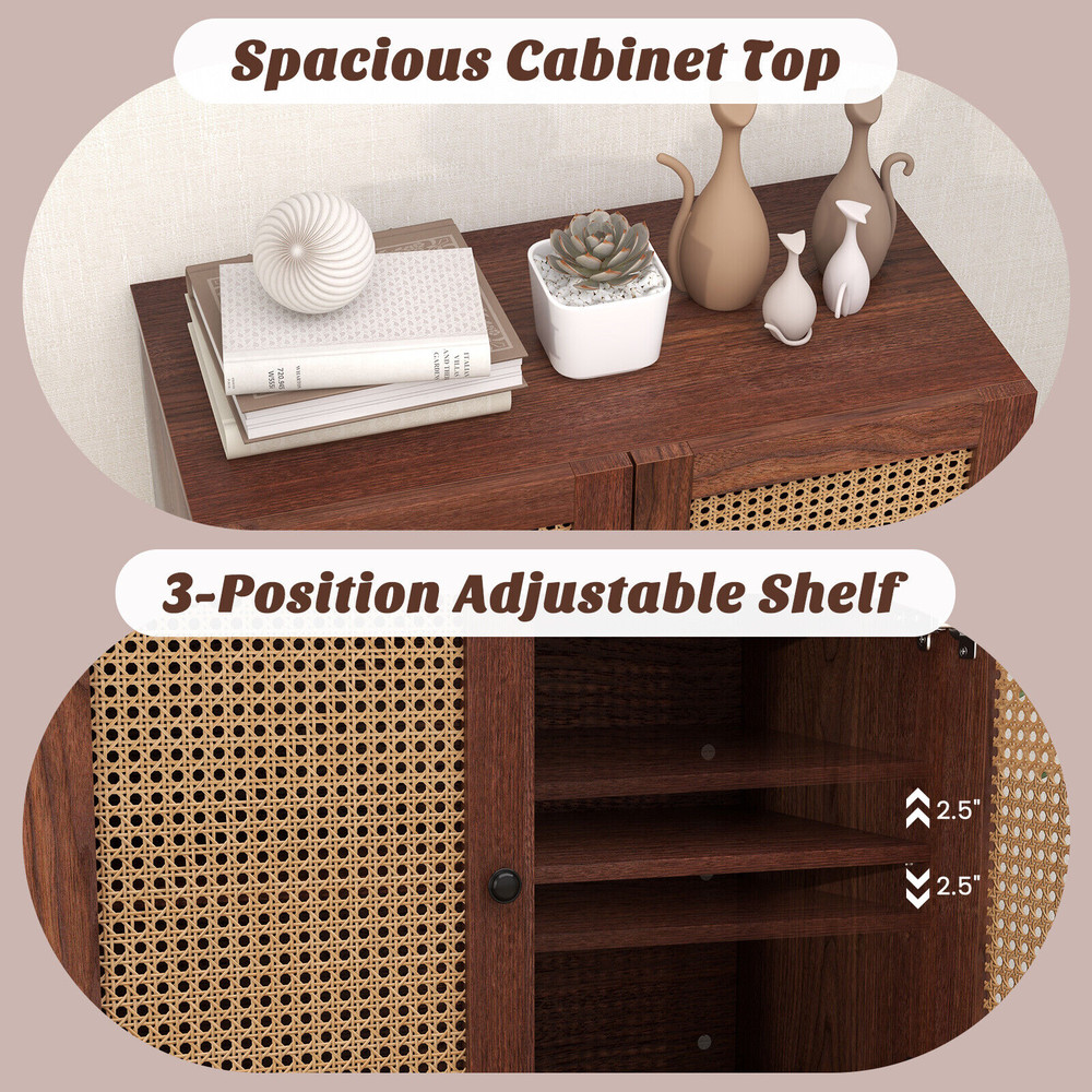 Modern Kitchen Sideboard With Rattan Doors And Adjustable Shelf Decorative Storage Cabinet For Dini 3