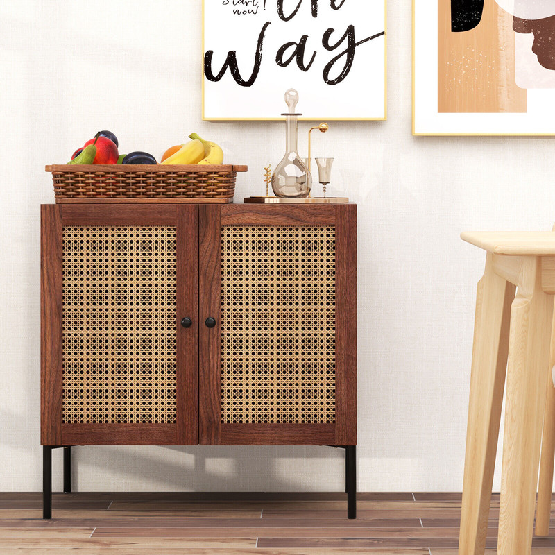 Modern Kitchen Sideboard With Rattan Doors And Adjustable Shelf Decorative Storage Cabinet For Dini 4