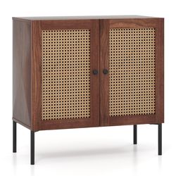 modern kitchen sideboard with rattan doors and adjustable shelf, decorative storage cabinet for dining room, living room