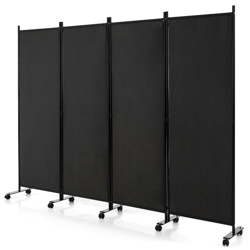 4-Panel Folding Room Divider Privacy Screen with Lockable Wheels – 6ft Portable Partition for Home & Office