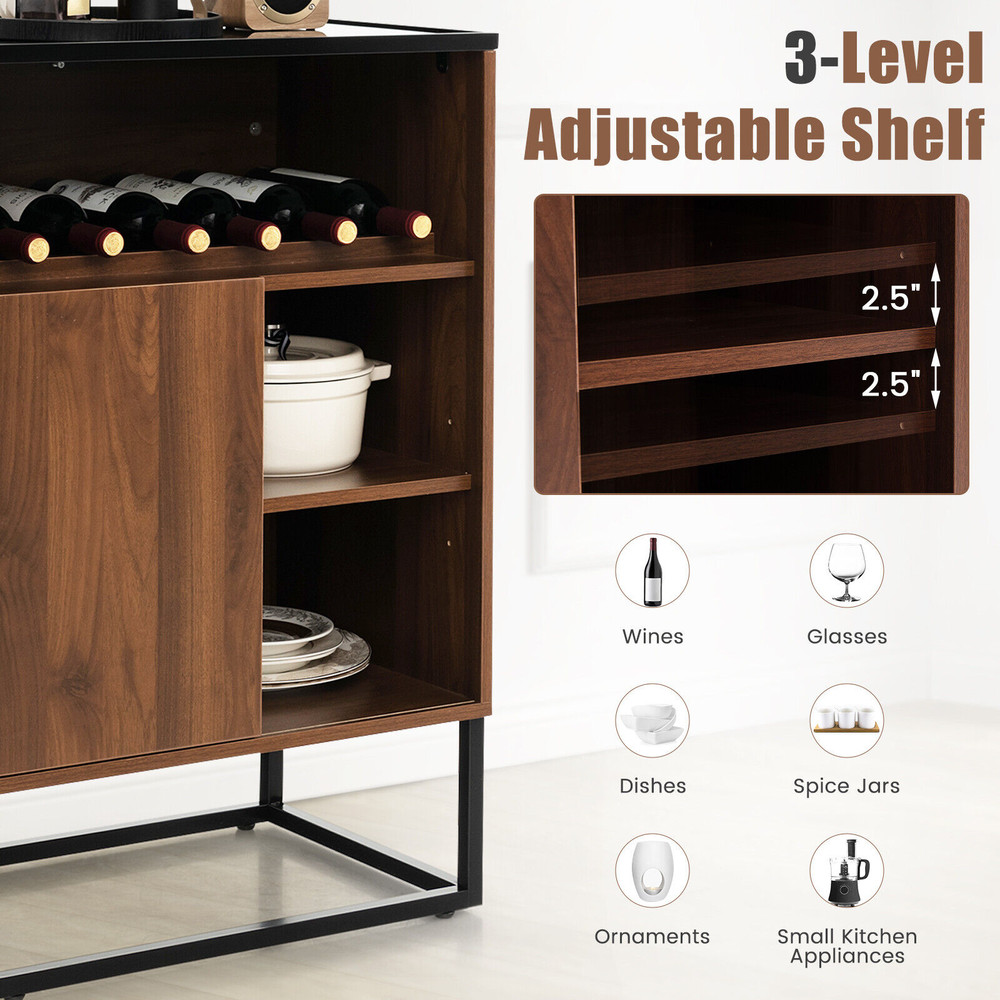 Wine Storage Cabinet Buffet Sideboard with Adjustable Shelf & Sliding Door – Multi-Functional Storage & Display