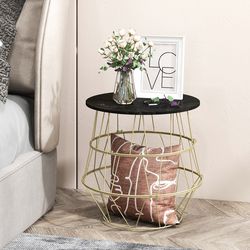 round metal frame side table with removable top – stylish faux marble coffee table with storage