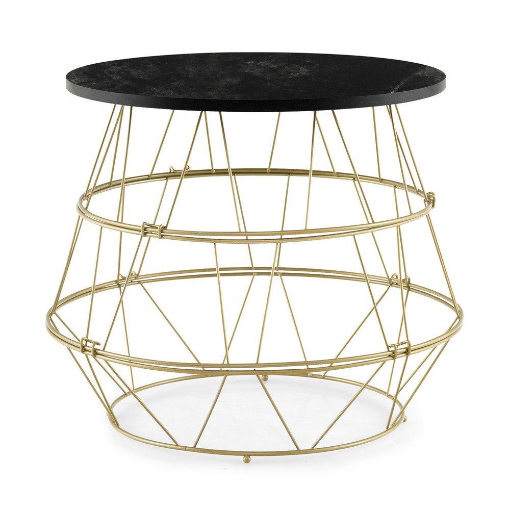 Round Metal Frame Side Table with Removable Top – Stylish Faux Marble Coffee Table with Storage