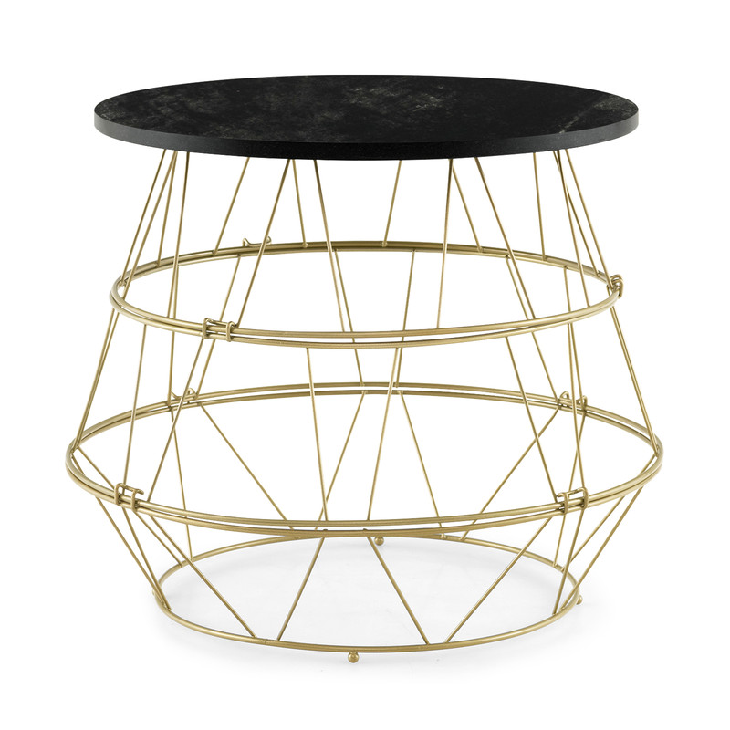 Round Metal Frame Side Table with Removable Top – Stylish Faux Marble Coffee Table with Storage