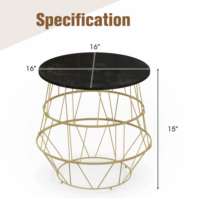 Round Metal Frame Side Table with Removable Top – Stylish Faux Marble Coffee Table with Storage