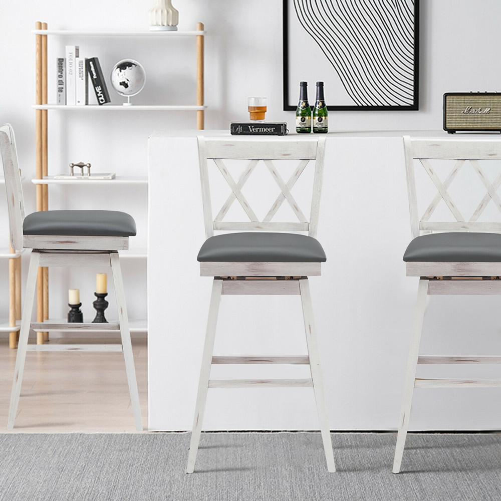 29-Inch Swivel Barstool Set of 2 – Counter Height, Rubber Wood Legs & Ergonomic Design