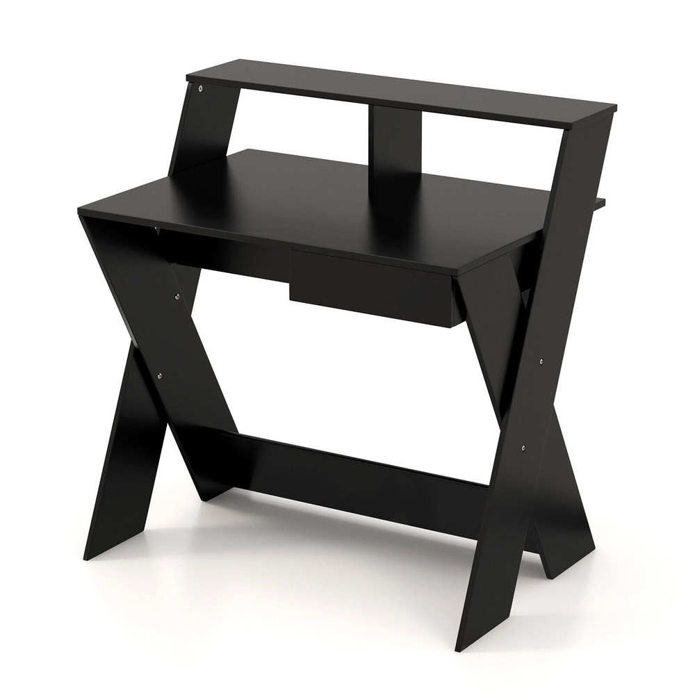 Small Computer Desk with Storage Drawer – Modern Study & Workstation with Spacious Tabletop & X-Shaped Legs